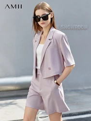 Amii Minimalist Summer Women's Suit Jacket Short Sleeve Blazer Coat Shorts Pants Business Two-piece Set Separately Sale 12230068