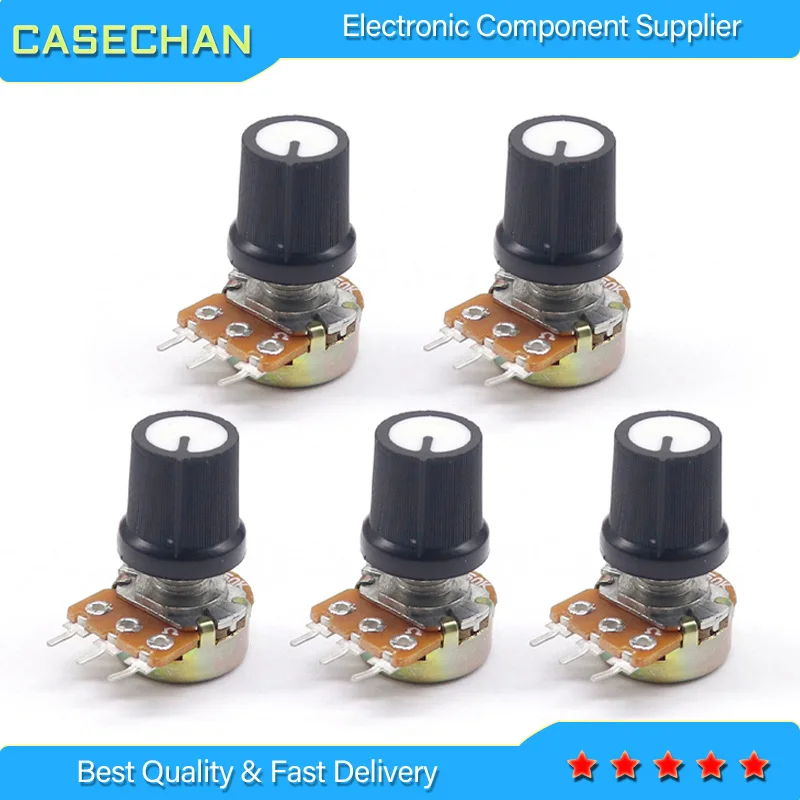 

5 Sets WH148 1K 10K 20K 50K 100K 500K Ohm 15mm 3 Pin Linear Taper Rotary Potentiometer Resistor for Arduino with AG2 White cap