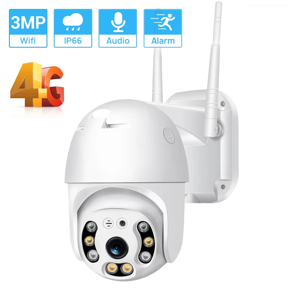 

4G SIM Card IP Camera 3MP PTZ Wireless Outdoor Camera AI Human Detection Two Way Audio HD 1080P iCSee Home Surveillance Camera