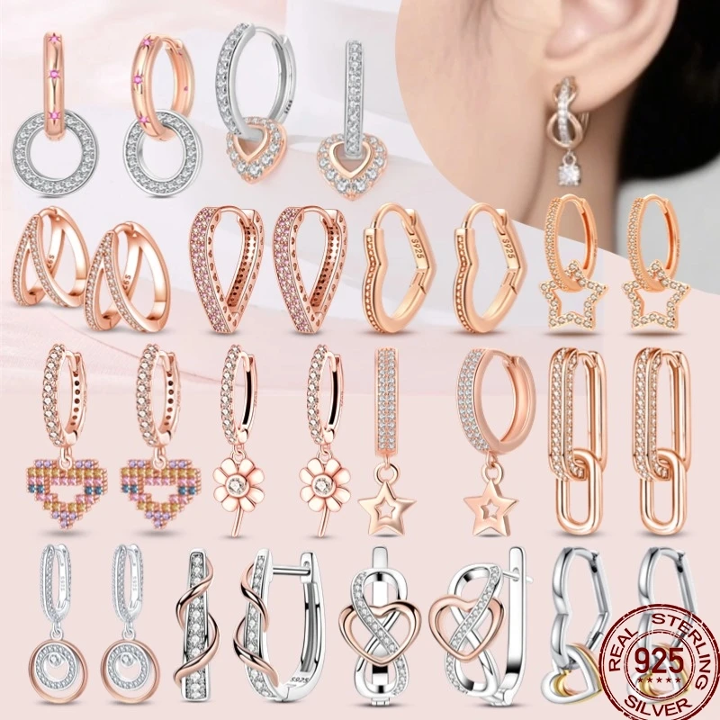 925 Sterling Silver Ear Needle Minimalist Twist Round Gold Hoop Earrings Fashion Zircon Ear Buckle Wedding Women's Jewelry Gifts