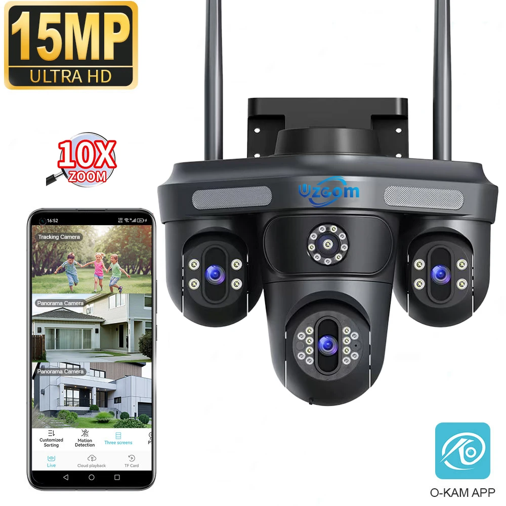 

15-мегапиксельная Wi-Fi камера безопасности с тремя экранами, наружная 10-кратная камера с тремя вращающимися объективами, цветная камера ночного видения с автоматическим отслеживанием, камера видеонаблюдения