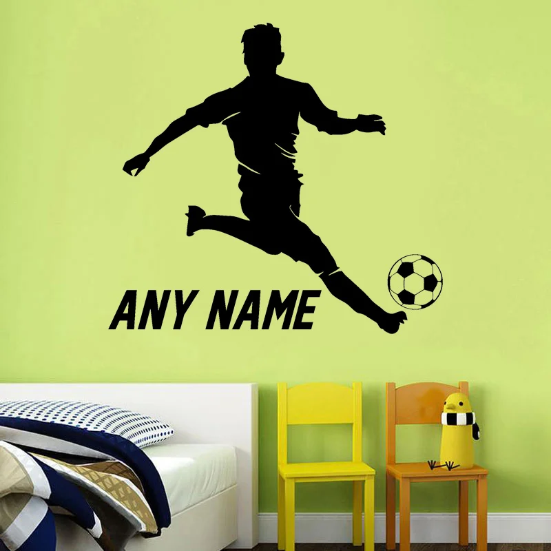 ملصق حائط اسم لاعب كرة قدم شخصي ، ديكور داخلي من الفينيل للمنزل ، غرفة للصبيان والمراهقين ، ديكور نادي كرة القدم ، شارات ، G010