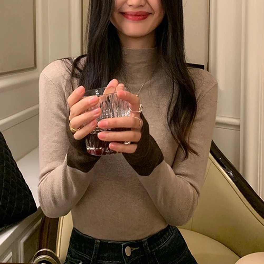 ท็อปส์ซูพื้นฐาน ท็อปส์ซูสีตัดกัน ลําลอง ท็อปส์ซูเข้ารูป เสื้อผ้าตัวยาวปกติ ดีไซน์ลวดลายสีทึบ สวมใส่ได้ทุกวัน