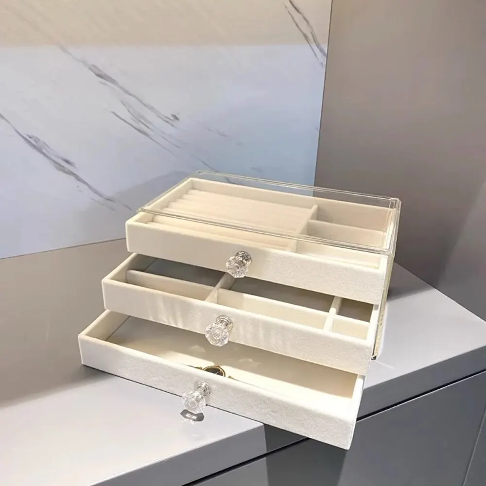 Schmuckbox aus Flanell mit Schubladen, 3-lagiger Aufbewahrungsorganizer mit großer Kapazität für Ohrringe, Halsketten und Ringe – Detail 1