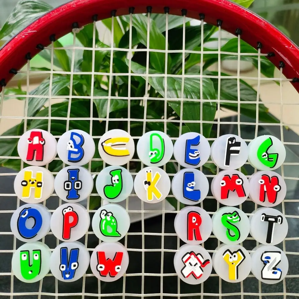 26 English Letters Tennis Shockproof Absorber Anti-Vibration Silicone Tennis Racket Shock Pad Cute Shock Absorption