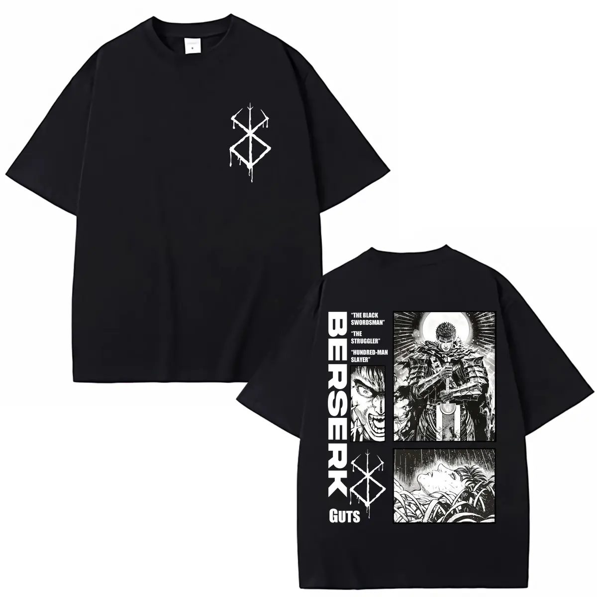 T-shirts graphiques vintage Anime Berserk Guts pour hommes et femmes, style Hip Hop Harajuku, en coton, coupe oversize, col rond, pour homme