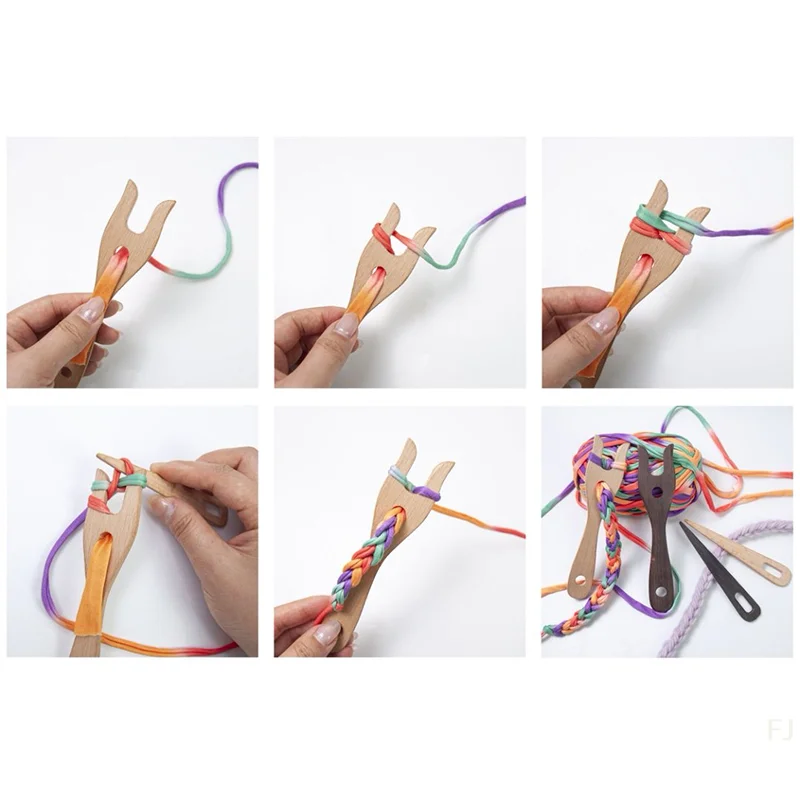 [YU] 2 قطعة شوكة الحياكة ومجموعة إبرة العين أداة حبال خشبية شوكة تجديل خفيفة الوزن شوكة الحياكة أداة مضفرة