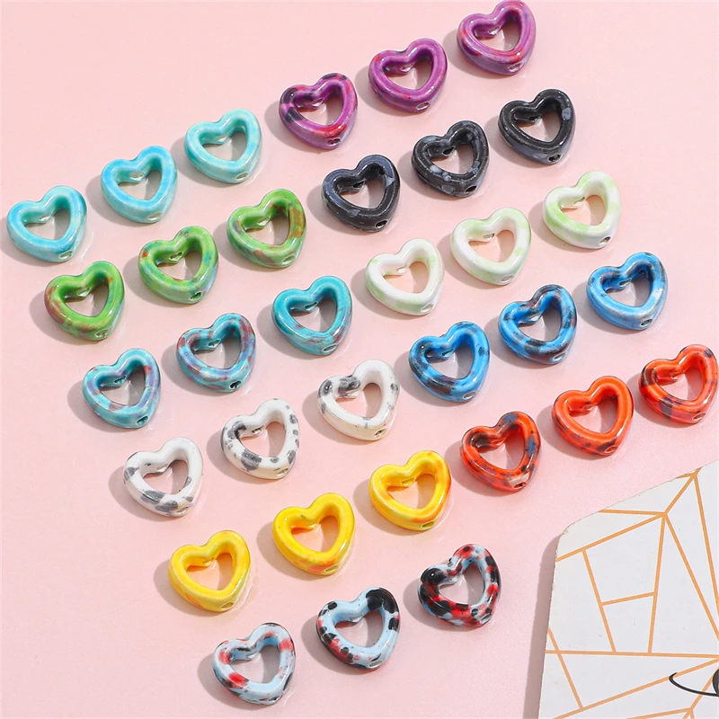 4Pcs 12x13mm Delicate Porcelain Ceramic Heart Shape Charm Beads for Necklace Bracelet Earring DIY Jewelry Making Accessories