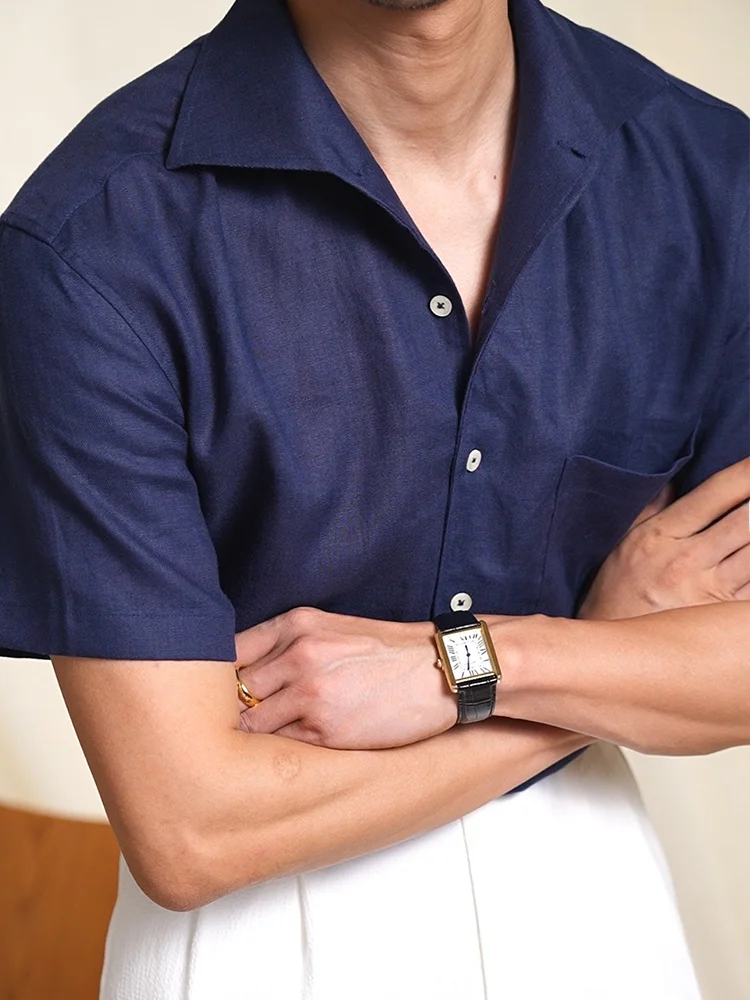 

JUESION Italian Sle One-Piece Collar ort Sve Men's Casual Pure Color irt Lightweight Breathable Linen Busin Gentl...