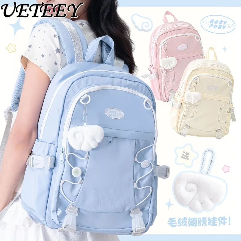 

Japanese Style Sweet Cute Girls Versatile Backpack School Bag for Middle School Girls New Ins Niche Solid Color Simple Schoolbag