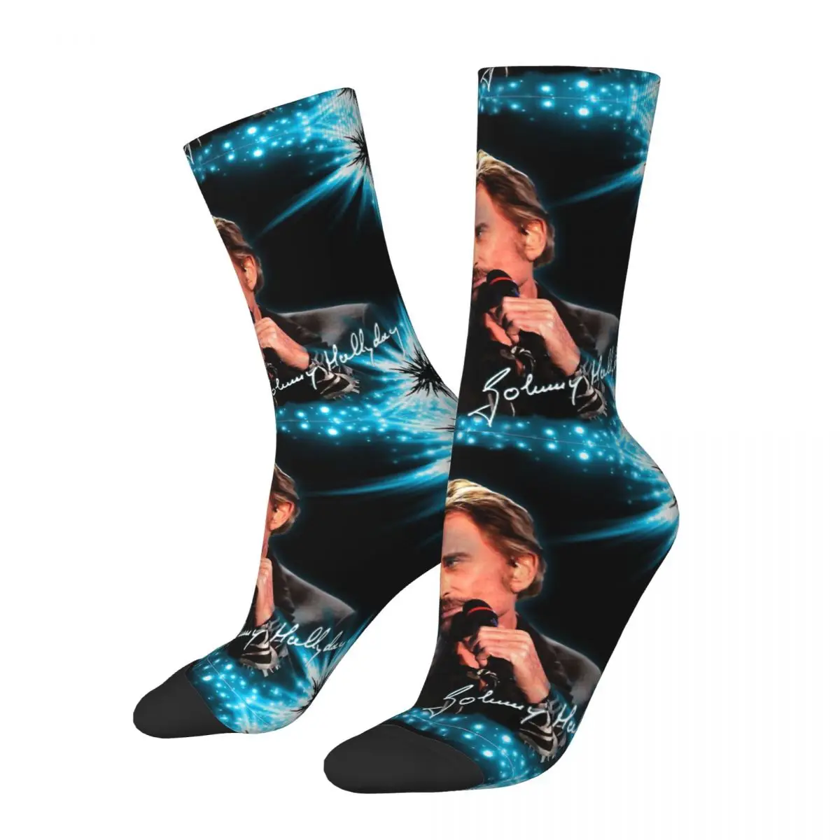 Tribute Johnny Hallyday French Rock Star Socks Male Mens Women Winter Stockings Polyester