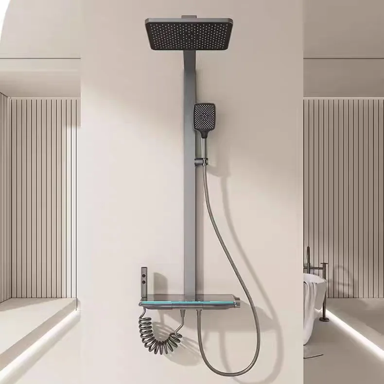 Modern Milky White/slate Gray Digital Display Pressure Intelligent Constant Temperature Shower Set