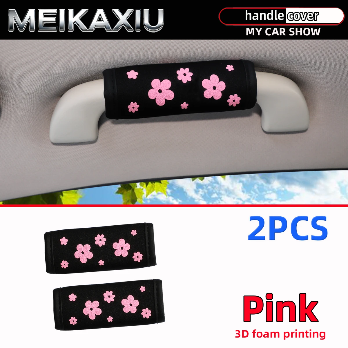 2  foam 3D flowers.  breathable fabric. Comfortable and breathable. Interior car hand grip cover. Hand handle cover. Women's use