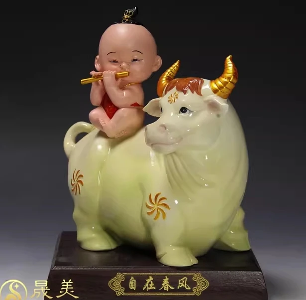 Free Spring Breeze Boy Riding Cow Craft Decoration Ceramic Home Decoration Living Room Decoration