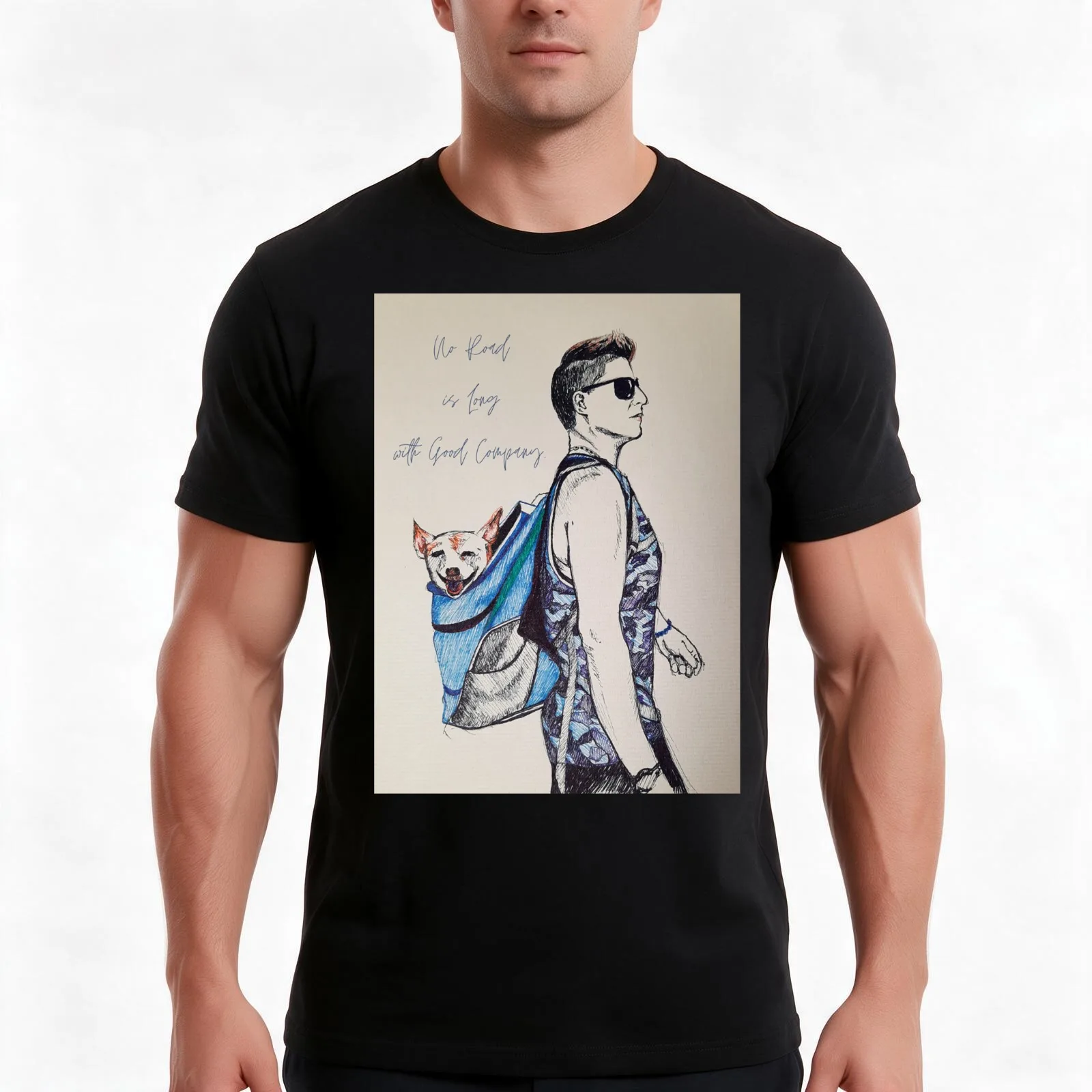 Hiking with Chihuahua in Backpack T-Shirt, Summer Casual Cotton Tee, Oversized Streetwear Tops, Vintage Graphic Print