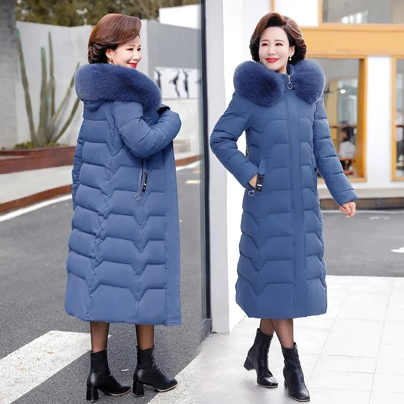

Зимняя куртка для матери 8XL, утепленные парки, модное женское приталенное пальто из хлопка с меховым воротником и капюшоном, женское теплое длинное пальто Паркер
