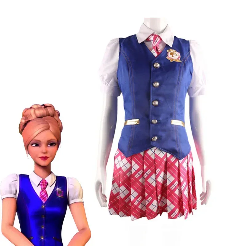 

Movie Barbie Princess Charm School Delancey DE Wen CosplayAnime Costume Woman Top Skirt Suit Uniform Set Halloween Costumes