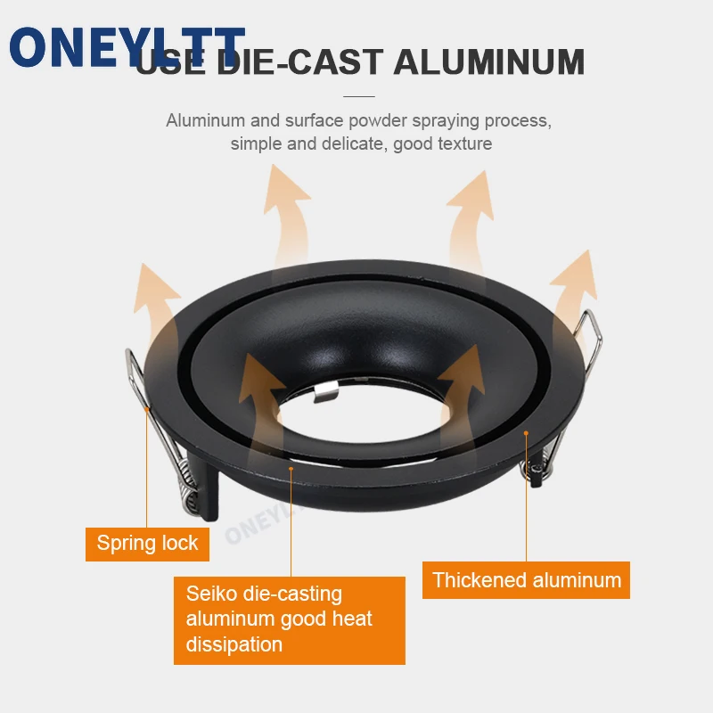 Recesso LED teto Spot Light, Downlight Redondo, Fitting Fixture, Preto e Branco, Dia 50mm, GU10, MR16