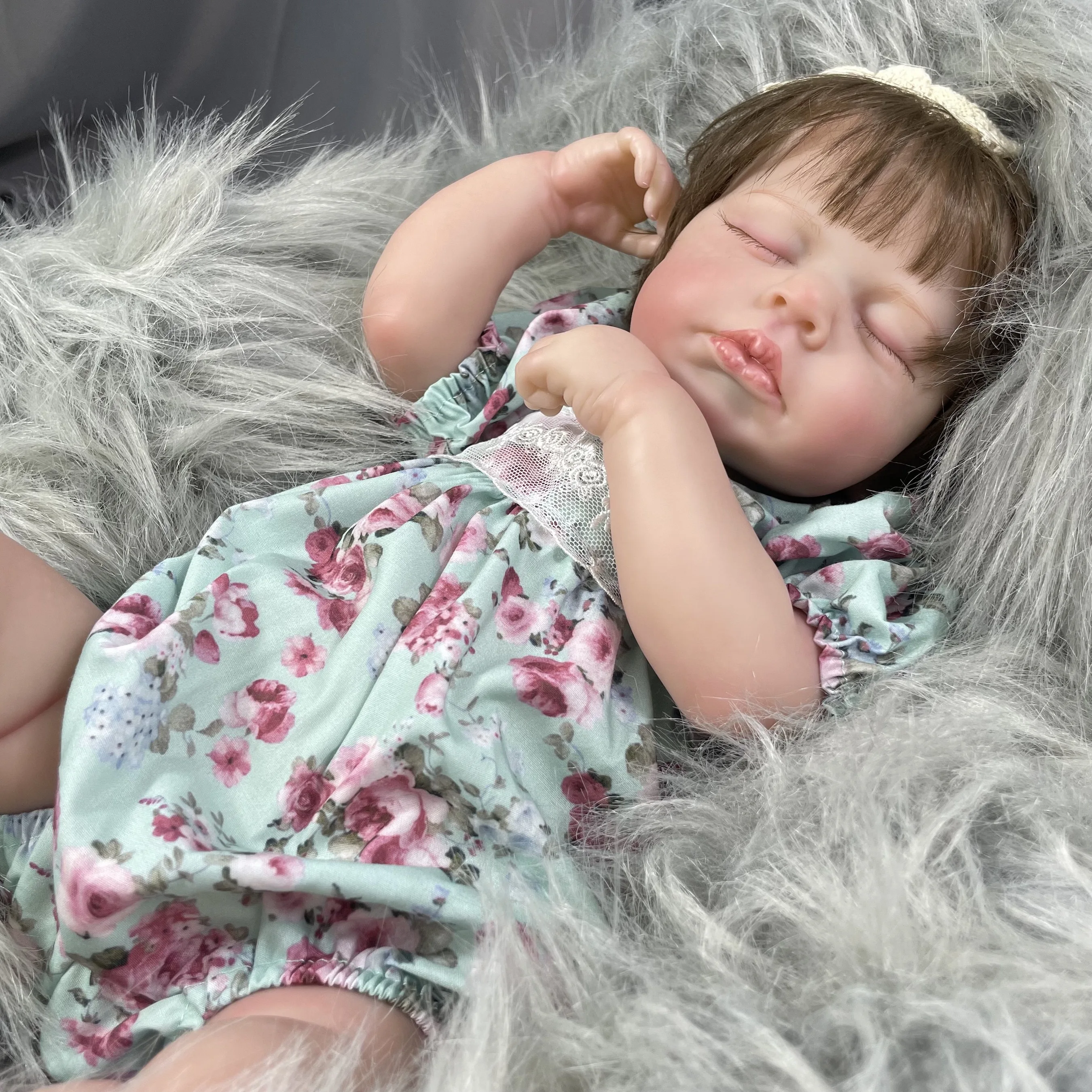 

20 inch Adorable Reborn Baby Dolls LouLou With Hair Transplant Vinyl Newborn Doll 3D Painted Skin Tone Visible Veins Gift