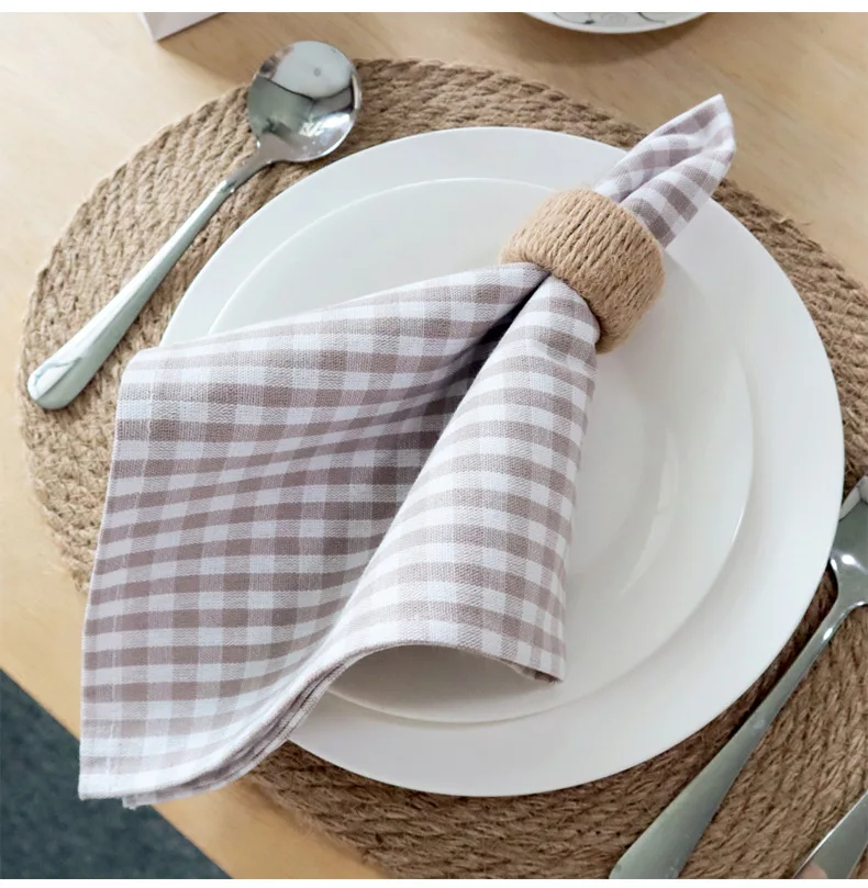 6pcs Versatile Handmade Cloth Napkins Lattice Square Washable 100% Cotton Fabric Tea Towel for Dinner Kitchen and Parties Decor