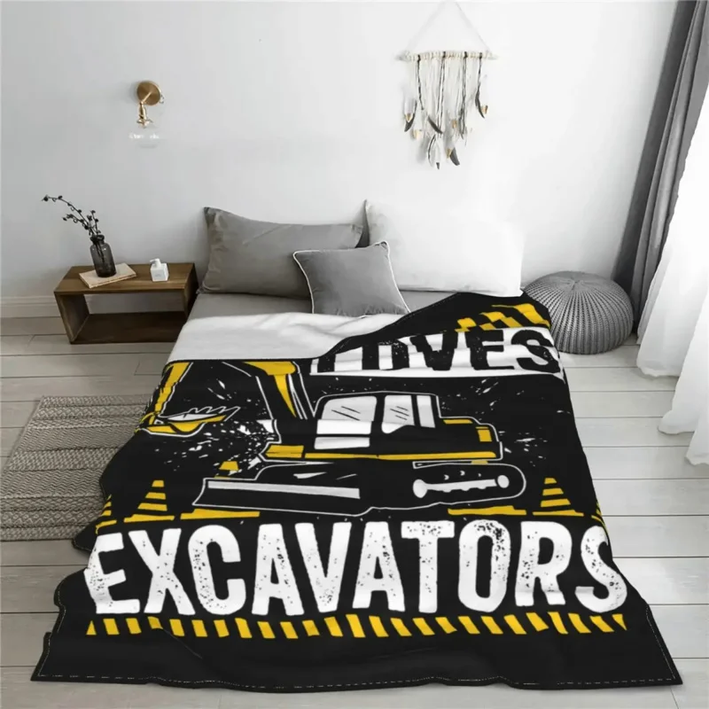 Boy Loves Excavators Fleece Spring/Autumn Breathable Super Warm Throw Blanket for Bedding Couch Quilt