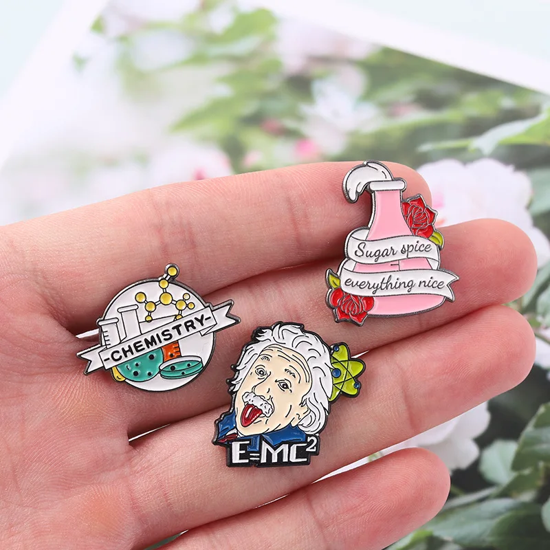 New Chemical Experiment Series Alloy Breast Brooch Creative Cartoon Safety Pin Cute Instan Style Painted Emblem Bag Lapel