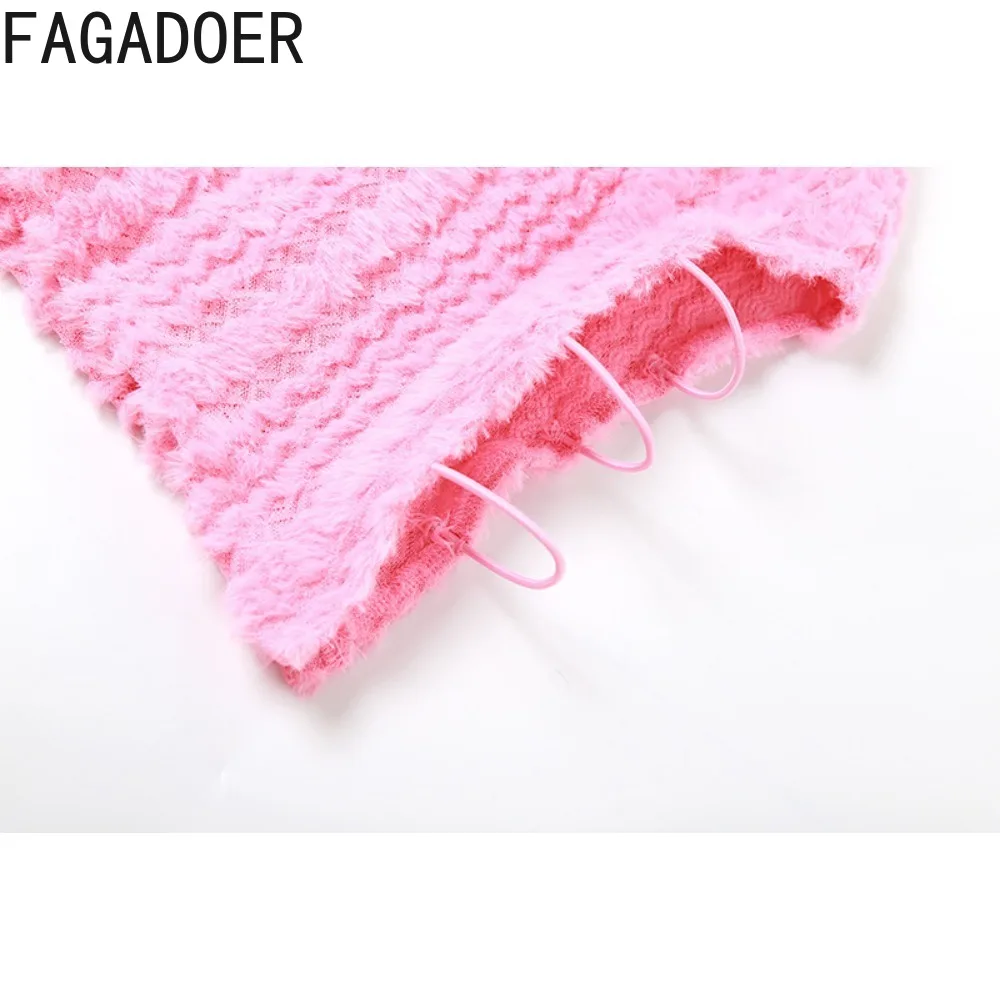 FAGADOER Summer New Solid Knitting Ruched Off Shoulder Dresses Women Backless Long Sleeve Hollow Slim Vestidos Fashion Clothing