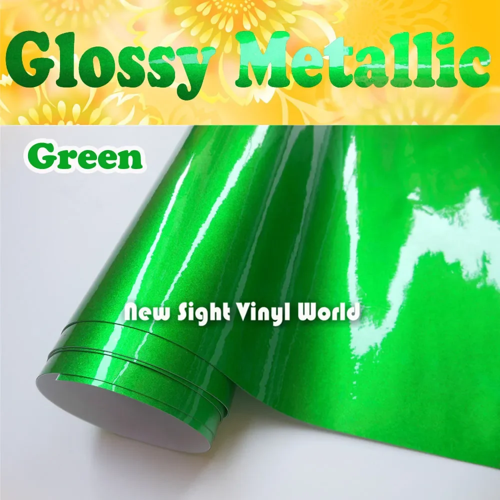 High Quality Glossy Metallic Green Vinyl Apple Green Gloss Metallic Wrap Air Free Car Sticker Size:1.52*20M(5ft*65ft)