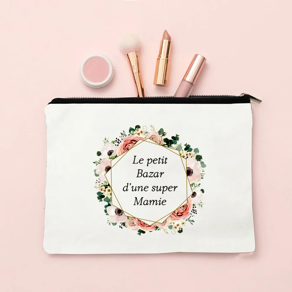 Super Mamie-bolsas de maquillaje con estampado francés para mujer, estuche de cosméticos, organizador de artículos de tocador de viaje, bolsas de