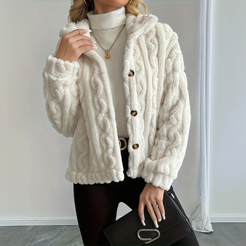 معطف فرو واحد كاجوال بنمط متكامل، ملابس خارجية نسائية، مادة ناعمة مريحة، تصميم عصري #1
