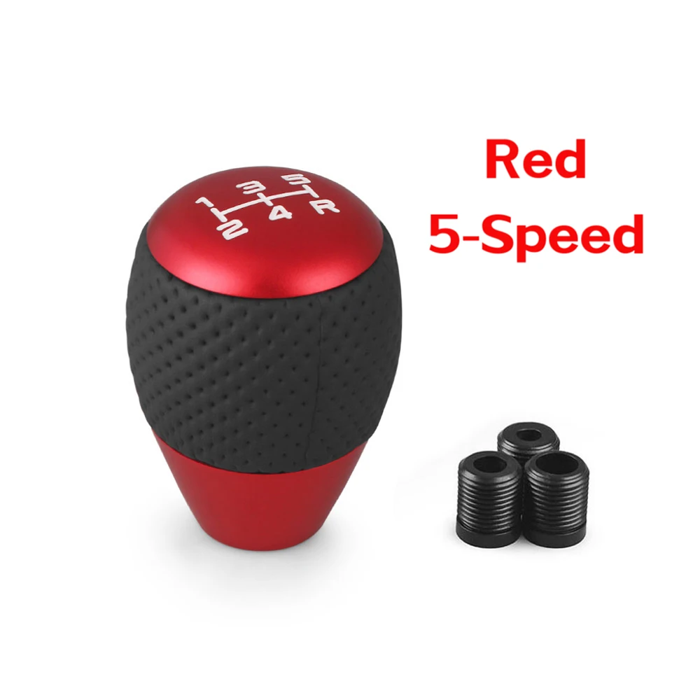 Universal Leather Aluminium Car 5 Speed Gear Shift Knob Manual Transmission Shifter Lever Handle Automobile Modification Parts