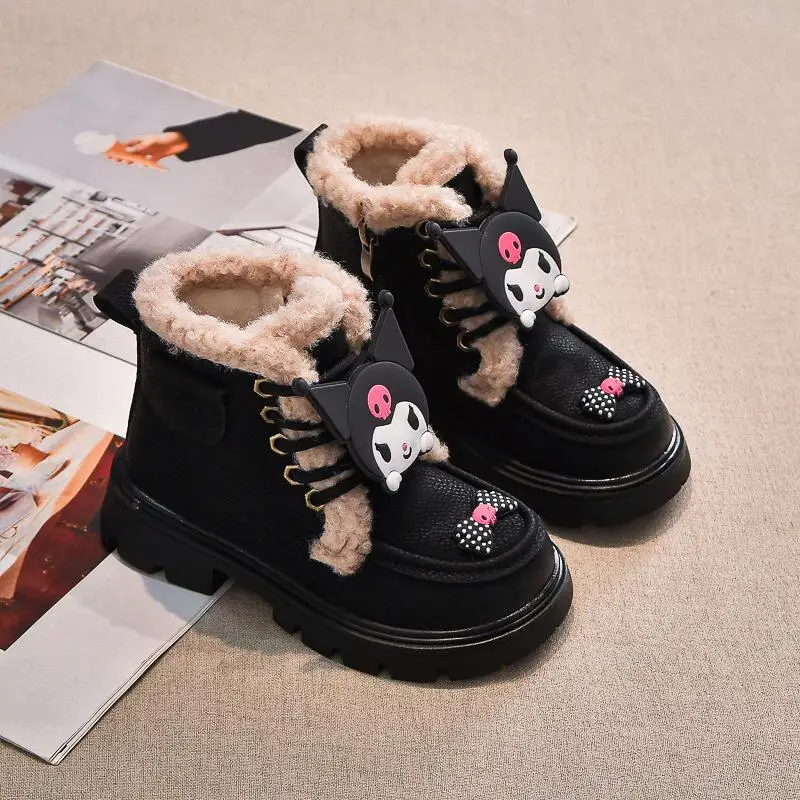 

Sanrio Girl Kuromi Kawaii Fashion Winter Fleece-Lined Ankle Boots Student Cartoon Child Thicken Keep Warm Cotton Shoes New Style