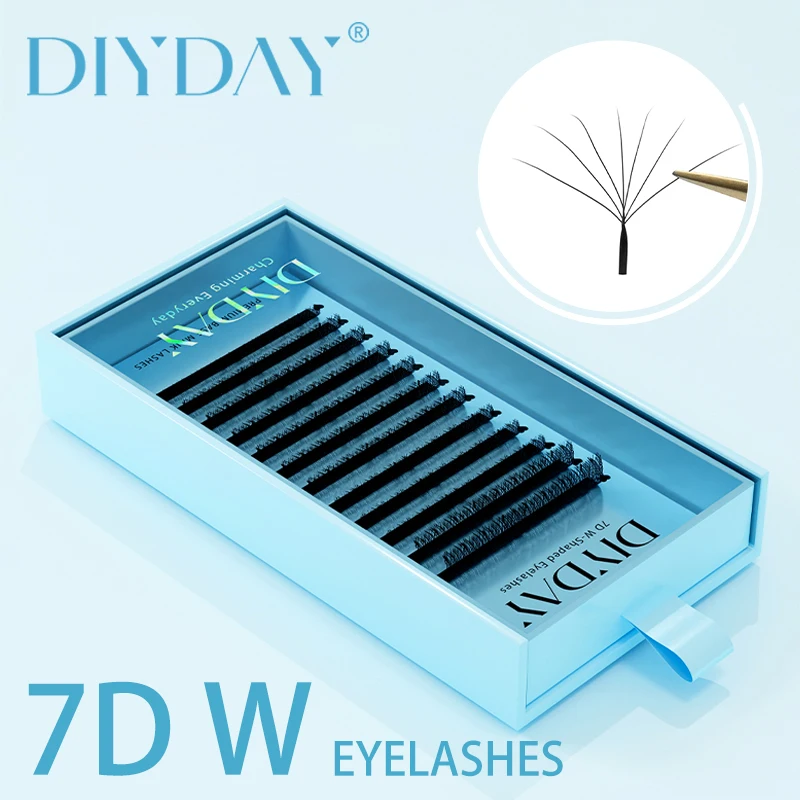 DIYDAY-Extensión de pestañas postizas, forma de W 7D 8D, pestañas naturales, suave, Individual, floración automática, fácil de ventilar, alargador