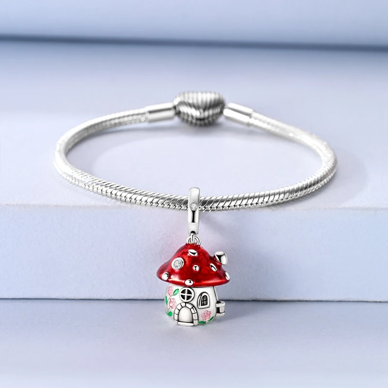 Original 925 Sterling Silver Charms Bead Openable Red Mushroom House Pendant Fit Original Bracelet For Women DIY Jewelry Gift