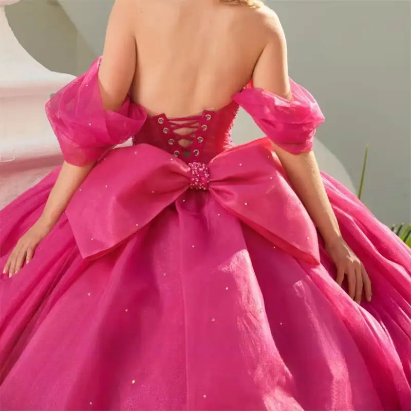 Customized Exquisite Hot Pink Quinceanera Dresses Ball Gown Glitter Corset Dresses Prom Party Gown Sweet 16 Dress