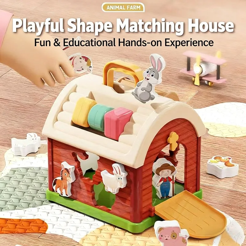 Baby Farm Animal Shape Match House Puzzle Early Education Multi Functional Toy Graphic Cognition Baby Toy Hand Eye Coordination