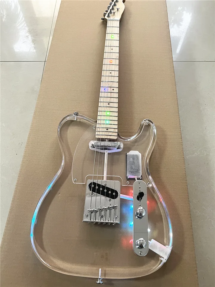 透明エレキギター LEDライト付き High quality classic acrylic transparent Plexiglass crystal 6