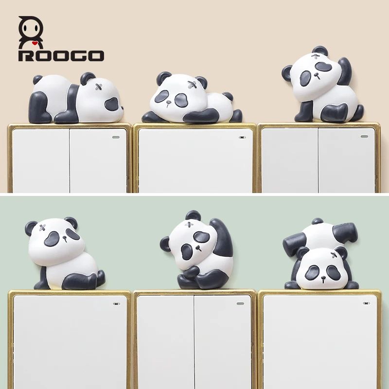 ROOGO New Cartoon Panda 3d Wall Switch Sticker Cute Animal Livingroom Bedroom Decoration Resin Socket Stickers Kids Gifts