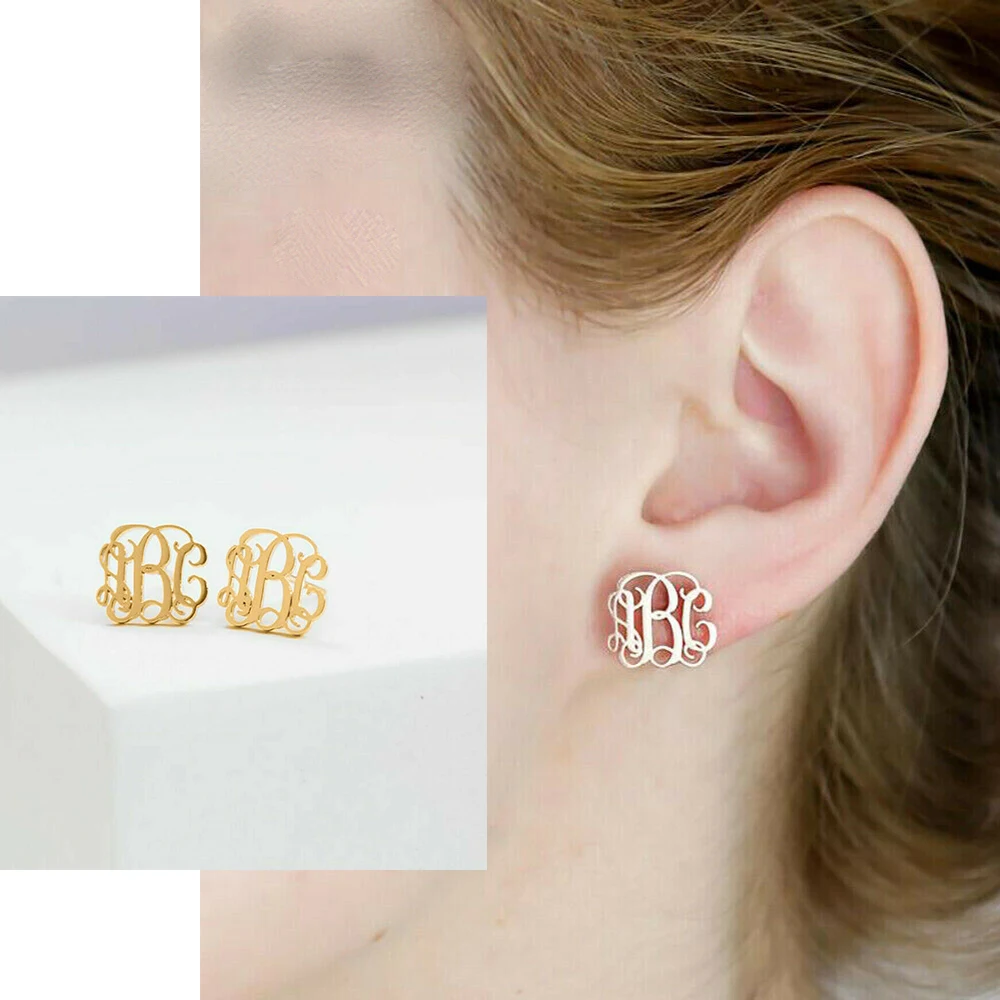 

Personalized Heart Monogram Earrings For Women Girls Gold Color Initials Letters Stud Earring Custom Jewelry Best Friend Gifts