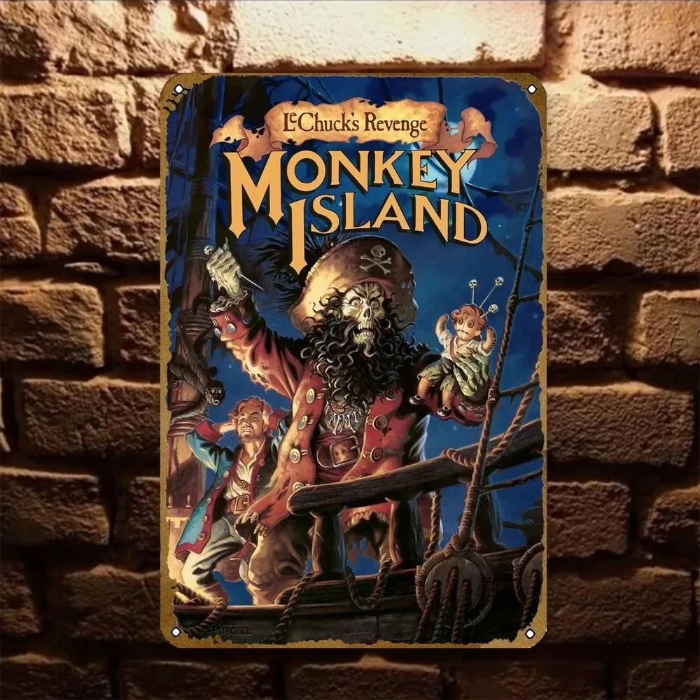 

Hello Thar!" Monkey Island Embossed Metal Art – Retro Gaming Sign with Melee Island Map Graphics & Rum Bottle Embossing | Ideal