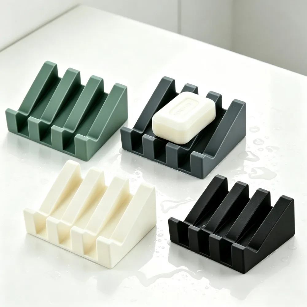 Self Draining Silicone Soap Dish Holder Waterfall Tray Waterfall Design Drains Fast To Keep Soap Dry for bathroom & kitchen