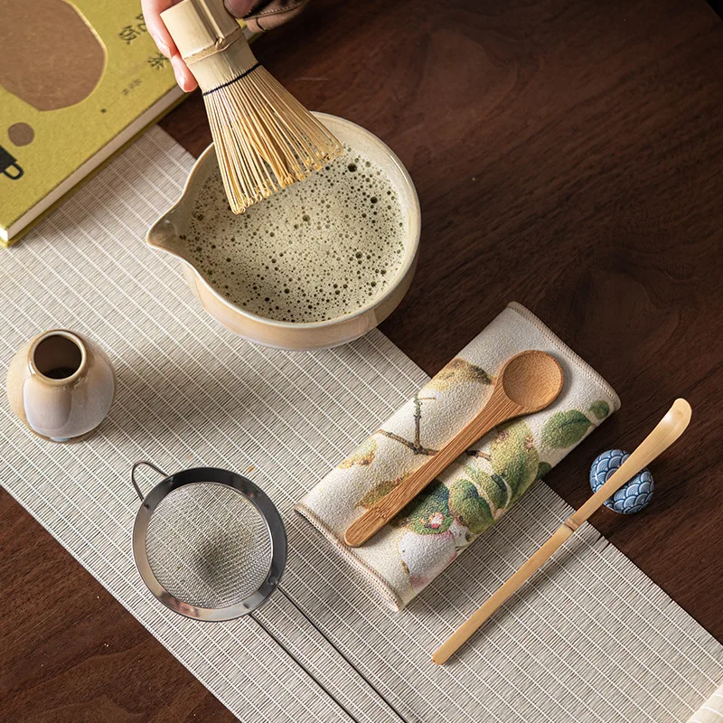 

Besprit Gift KilnFired Matcha Set, 8 шт., керамический бамбуковый венчик Chawan, совок, винтажная чайная церемония династии Сун, роскошный подарок