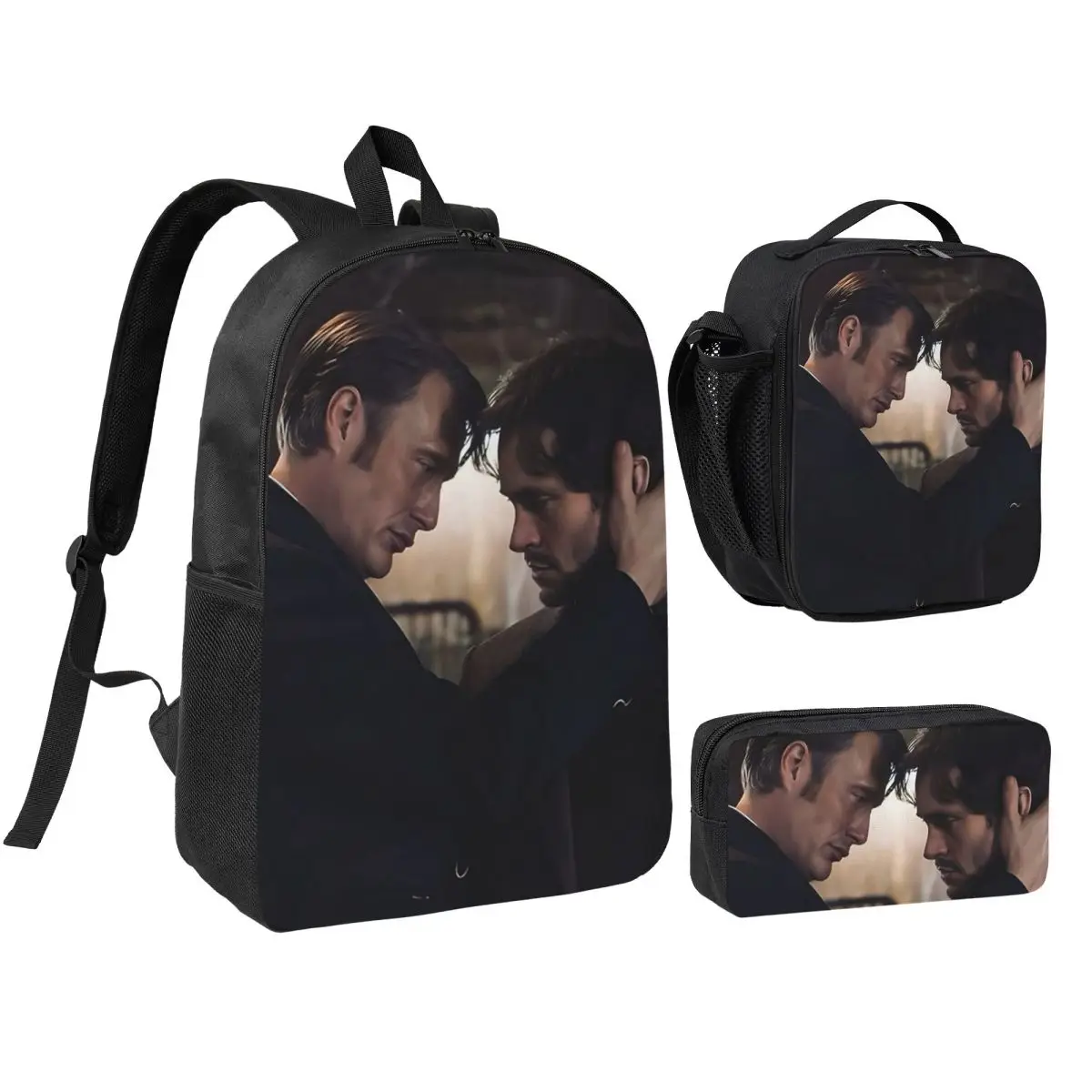 

Hannibal X Will Graham Decoration Horror Backpack BookBag School Bag Computer Shoulder Bags 3ps Insulated Lunch Bag Pencil Case