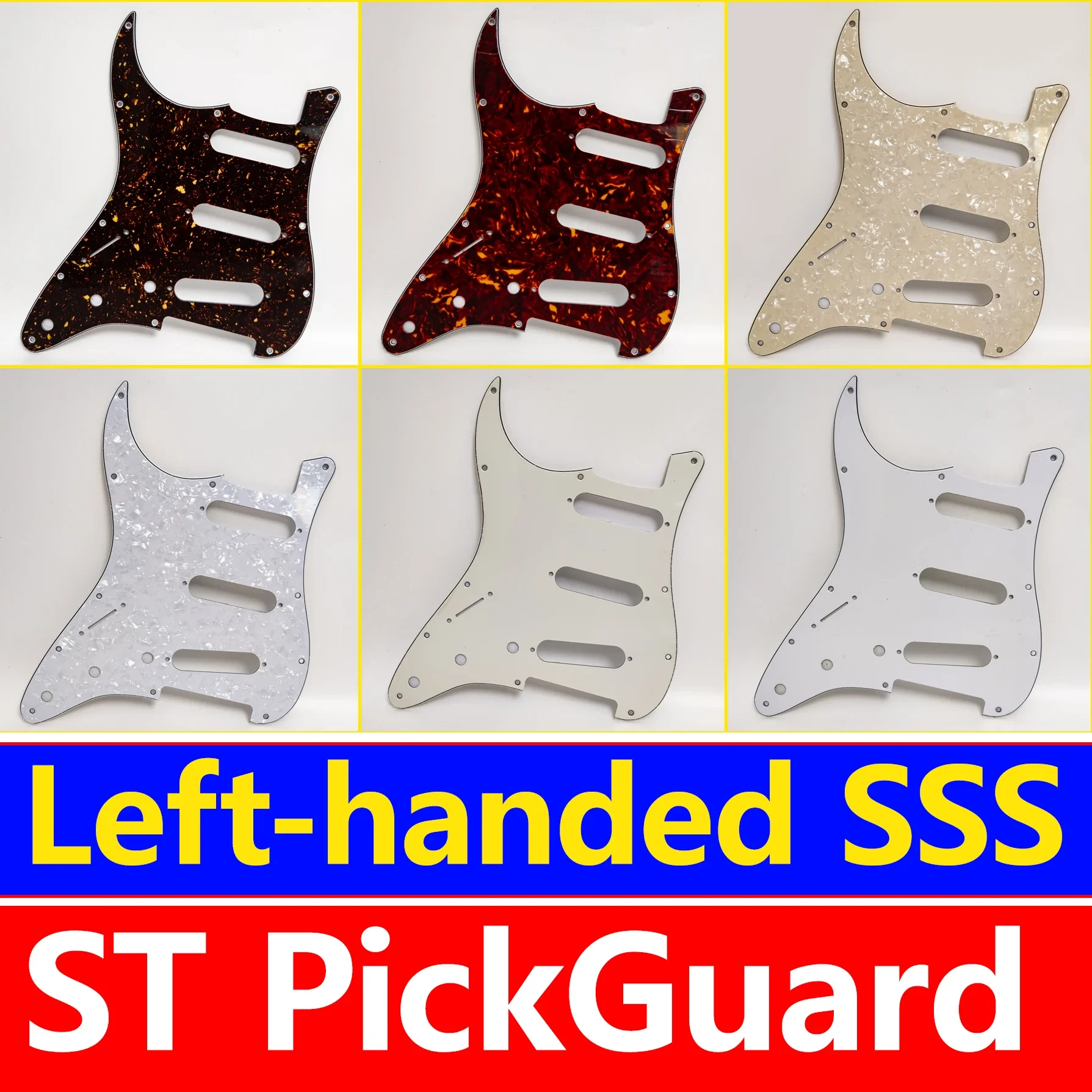 

Left Hand SSS Guitar Pickguard 11 Hole with Mounting Screws, Replacement Plate For Strat Style Electric Guitars