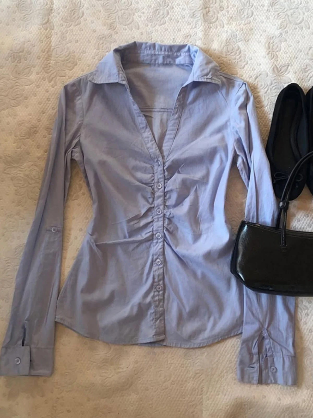 Top da donna lungo vintage blu Sve irt originale retrò Sle Slim Fit V Ne misto cotone traspirante e confortevole