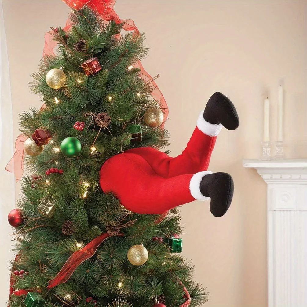 Weihnachtsmann-Beine, Weihnachtsbaumspitze, Dekorationen, animierte Weihnachtsmann-Beine, für den Innenbereich, steckt im Baum, Dekor, künstliche Bein-Steckbaum-Topper