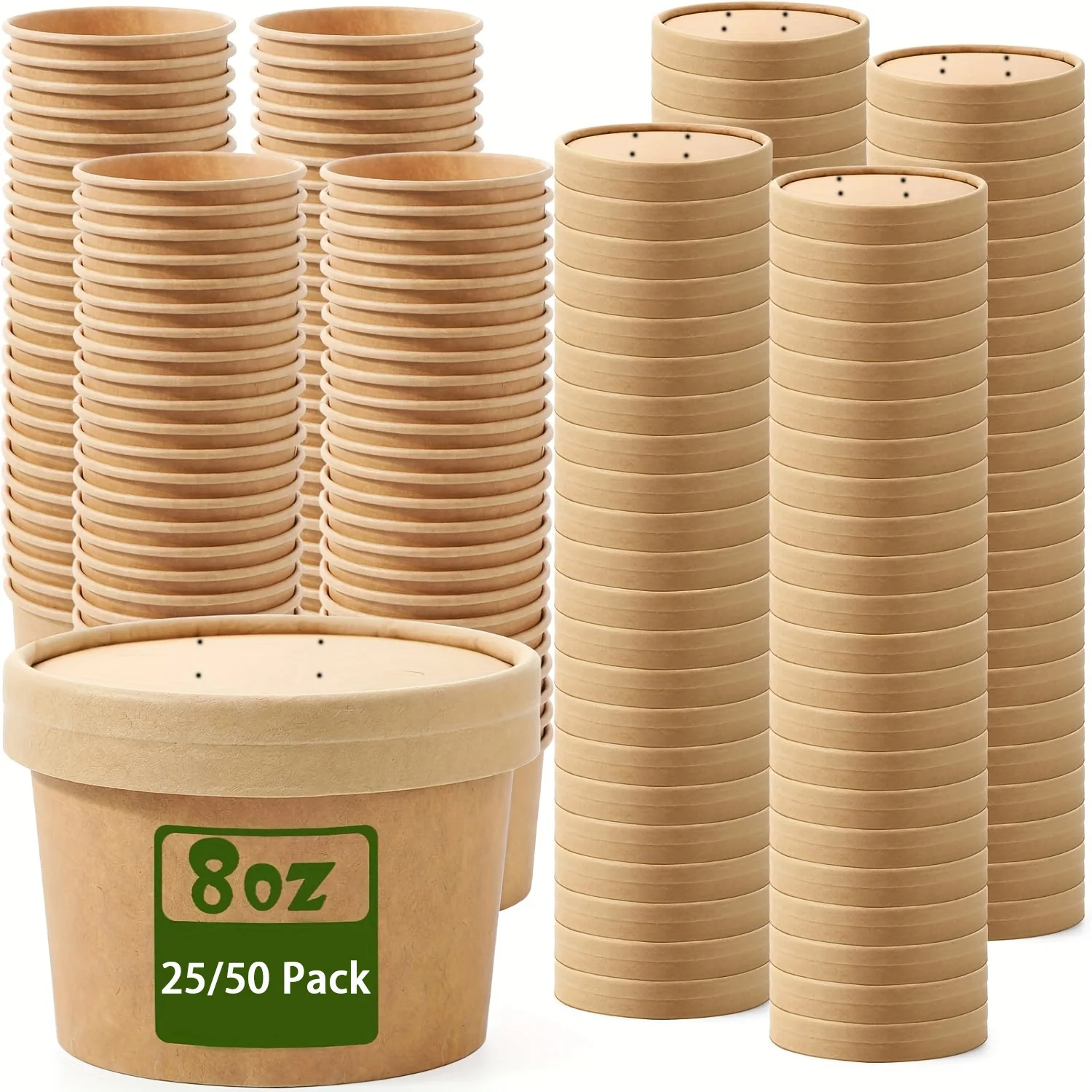 25/50 Pack 235ml/8oz Paper Soup Containers with Lids Disposable Food Containers Kraft Ice Cream Bowls Soup Cup Ice Cream Cups