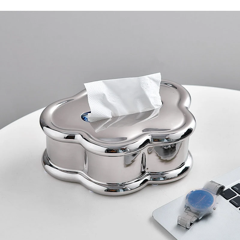 Ceramic Tissue Box Silver Cloud Shape Paper Towel Extractor Napkin Holder Toilet Desktop Storage