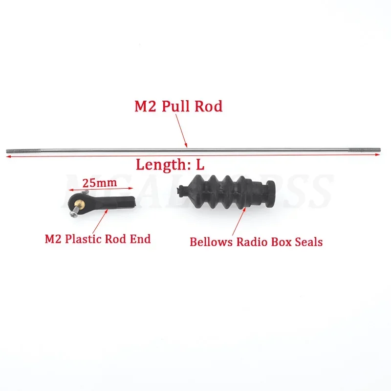 1set Include M2 Ball Head Tie Rod End+Rubber Bellows Radio Box Seals+Servo Push Pull Rod（Length 100~300mm) for RC Boat