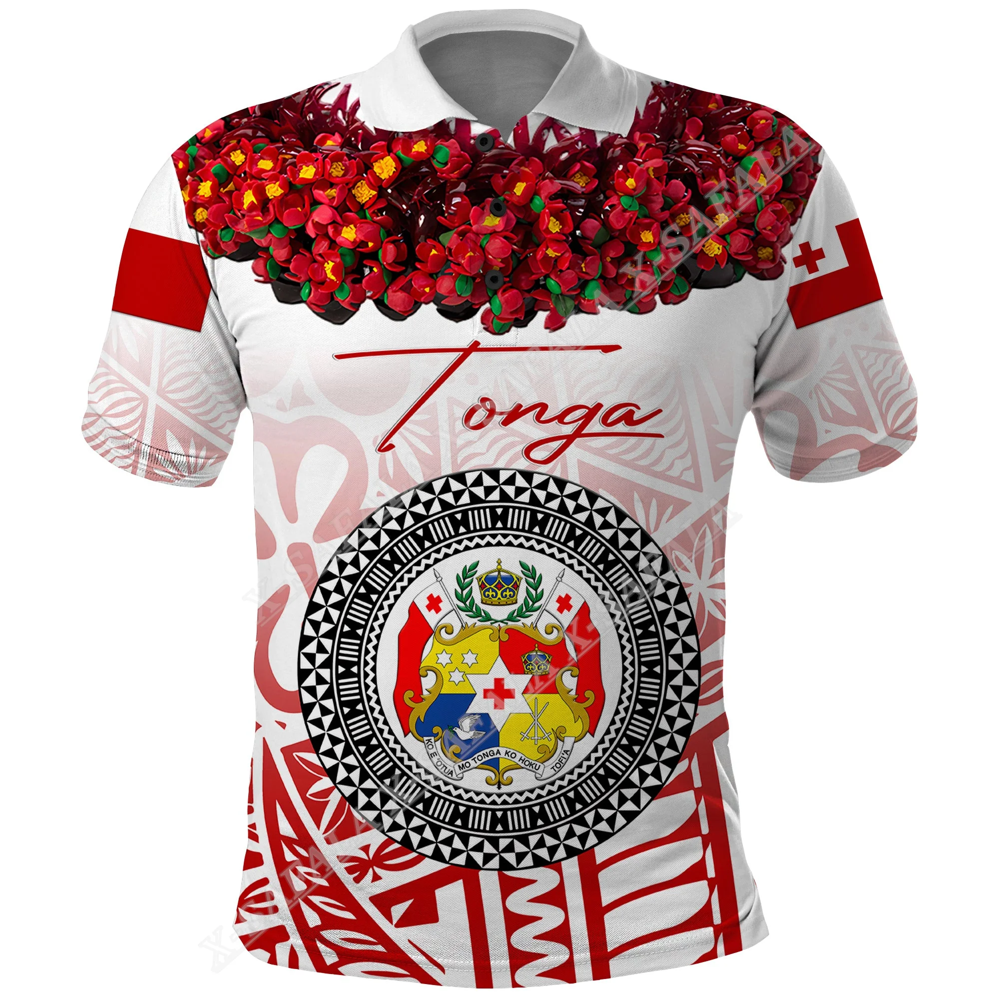 Tonga Independence Day Coat Of Arms 3D Print Polo Shirts Men Collar Short Sleeve StreetWear Casual Top New Summer Clothing